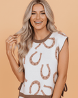 Western Horseshoe Tied Side Cap Sleeve T-Shirt