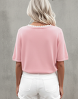 Lacy V-Neckline Short Sleeve Sweater