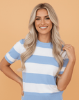 Stripe Colorblock Knitted Short Sleeve T-Shirt
