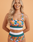 Floral Racerback Cutout High Waist Bikini Set