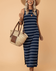 Stripe Open Back Sleeveless Maxi Dress with Slits
