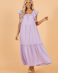 Ruffle Flutter Sleeve Square Neck Textured Maxi Dress