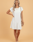 Solid Cap Sleeve Drop Waist T-Shirt Dress
