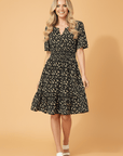 Floral Wrap V-Neck Short Sleeve Mini Dress