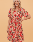 Floral Wrap V-Neck Short Sleeve Mini Dress