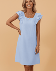 Textured Flutter Sleeve Square Neck Bow Back Dress