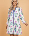Floral Contrast Stripe Trim Notch Neck Dress