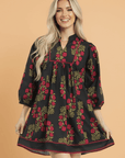 Floral Notch Neck Piping Trim Babydoll Dress