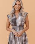 Gingham Plaid Zipped Cinched Waist Maxi Dress