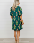 Floral Contrast Trim Stripe Patchwork Short Sleeve Dress