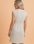 Stripe Drawstring Tunic Tank Mini Dress w/ Pockets