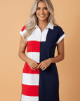 Americana Colorblock Stripe Zip Collar Mini Dress