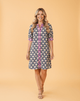 Floral Stripe Trim Short Sleeve Shift Dress