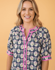 Floral Stripe Trim Short Sleeve Shift Dress