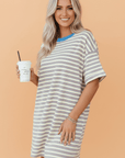 Stripe Cuffed Short Sleeve Mini T-Shirt Dress