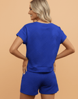 Textured Short Sleeve Top & Drawstring Shorts Set
