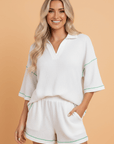 Colorblock Trim Waffle Knit Top and Shorts Set