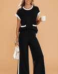 Colorblock Pocket Shirt & Wide Leg Pants Set
