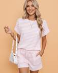 Stripe Knitted Top & Drawstring Shorts Set