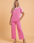 Colorblock Corded Top & High Waist Pants Set
