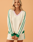 Colorblock Ribbed V-Neck & Skort Athleisure Set