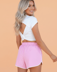 Contrast Trim Pleated High Waist Active Shorts