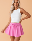 Solid Drawstring Elastic Waist Lined Tennis Skort