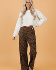 Leopard Elastic High Waist Loose Corduroy Pants