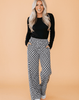 Checker Textured Patchwork Drawstring Waist Pants