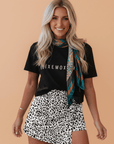 Leopard Denim Buttoned Overlap Shorts