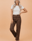 Leopard Seam Detail High Waist Barrel Leg Jeans