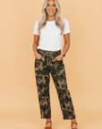 Camo Denim Patch Pocket Drawstring Barrel Leg Jeans