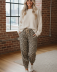 Leopard Denim Drawstring Elastic Waist Loose Pants