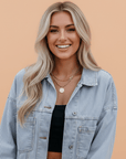 Stripe Denim Chest Pocket Oversize Jacket