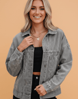 Stripe Denim Chest Pocket Oversize Jacket