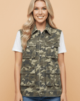 Camo Denim Cargo Pocket Buttoned Vest