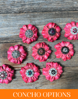 Pink Carnations Leather Flowers - 1" Crystal Conchos - Options