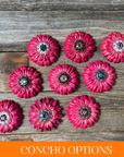 Pink Daisy Leather Flowers - 1" Crystal Conchos - Options
