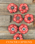 Pink Gardenia Leather Flowers - 1" Crystal Conchos - Options