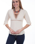 Three-Quarter Sleeve Lace Up Front Blouse