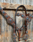 Medium Oil Navajo Style Copper Turquoise Browband & Breastcollar Tack Set