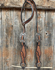 Brown Leaf Scalloped Champagne an Topaz One Ear Headstall