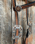 Brown Leaf Scalloped Champagne an Topaz One Ear Headstall