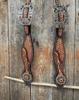 Brown Leaf Scalloped Champagne an Topaz One Ear Headstall