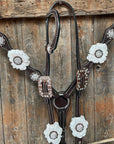 Dark Oil Basketweave White Browband/One Ear Tack Set with Witherstrap