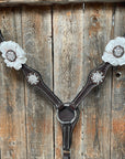 Dark Oil Basketweave White Browband/One Ear Tack Set with Witherstrap