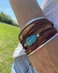 Burgundy Leather & Turquoise Stone Fashion Bracelet XI114