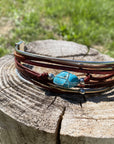 Burgundy Leather & Turquoise Stone Fashion Bracelet XI114