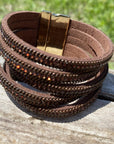 Brown Shimmer Fashion Leather Bracelet XI100