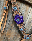 Light Oil Silver Dot Purple and Aqua One Ear & Breastcollar Tack Set